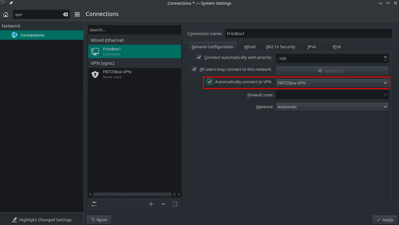 Using the AVM Fritzbox VPN on Manjaro (KDE)