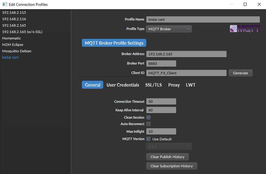 INSTAR MQTT Broker and MQTT.fx